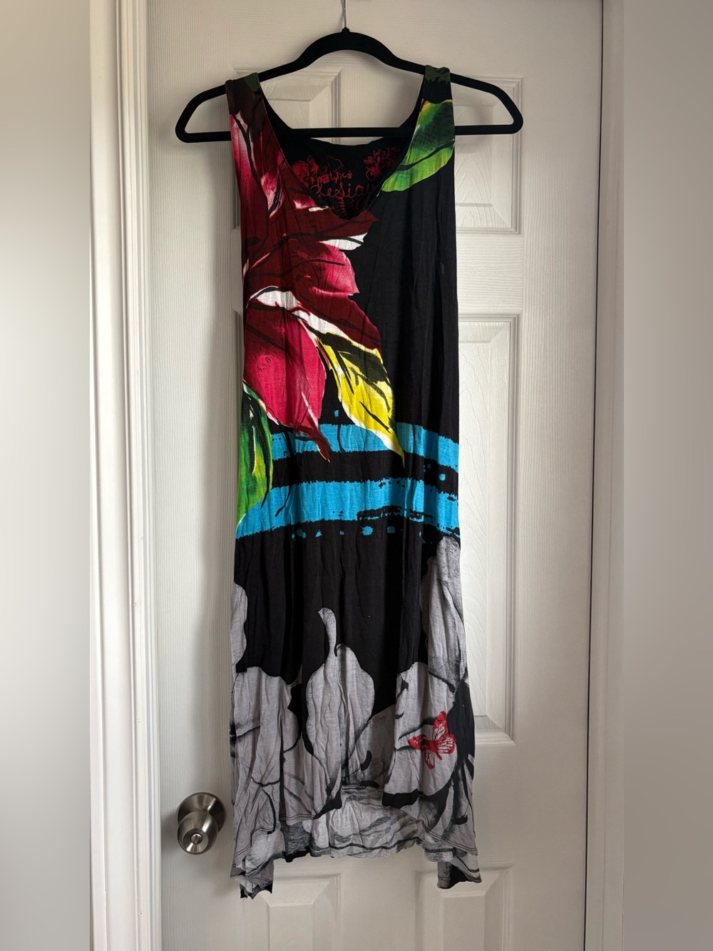 Desigual Sleeveless Black Floral Print Dress with Bright Accents